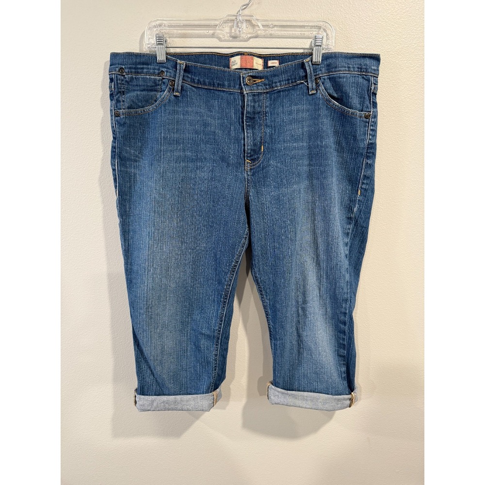 Old Navy Capri Jeans Womens Size 18 Blue Denim Stretch Cuffed Medium Wash Preppy